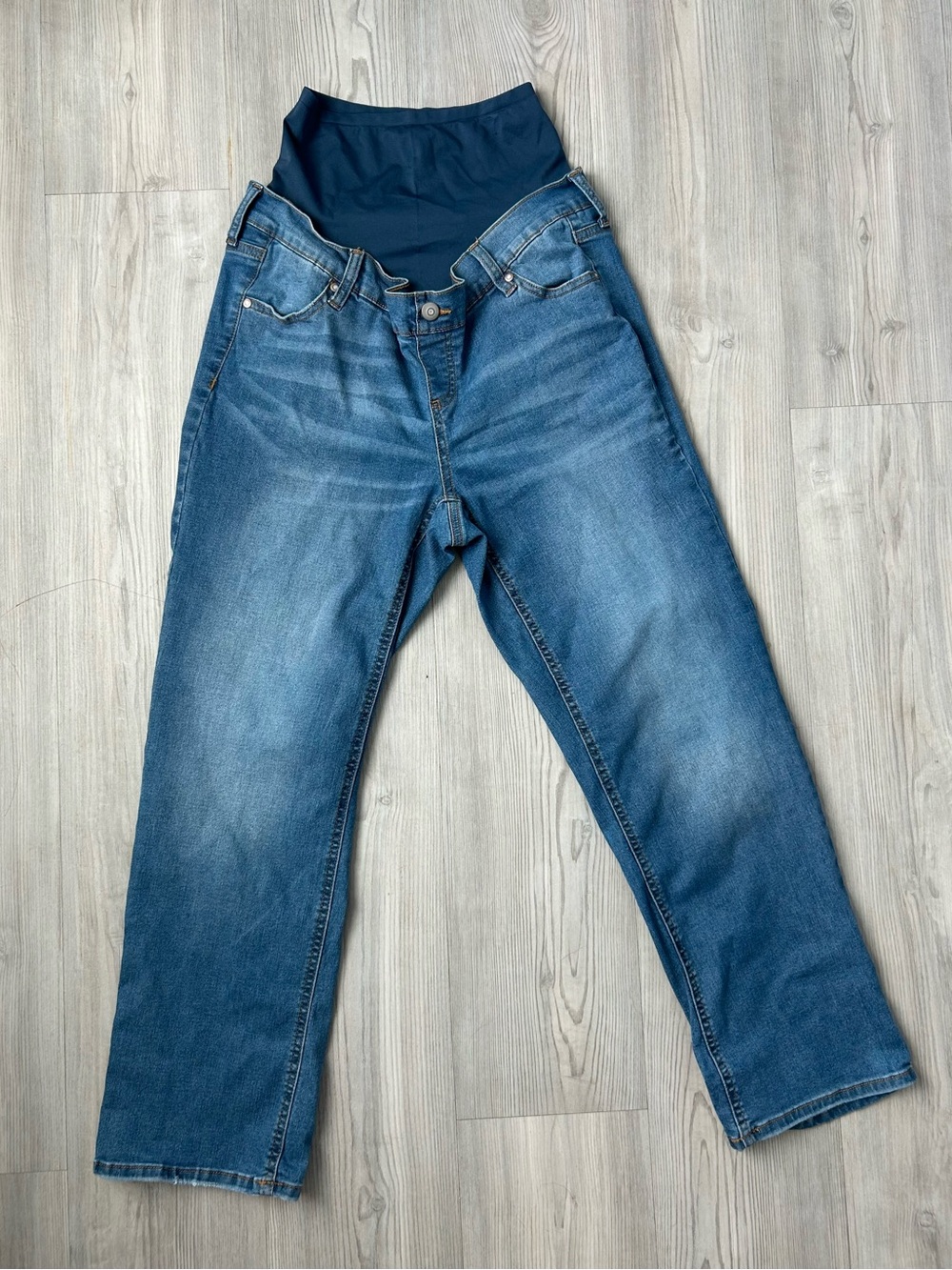 Time and Tru Light Blue Denim Maternity Jeans with Navy Panel